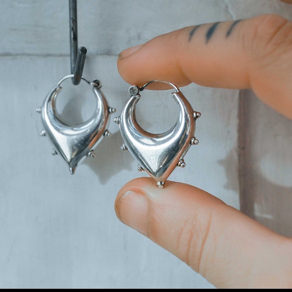 Sterling Silver Dangle Hoop Earrings, Boho, Ethnic, Tribal, Hippie